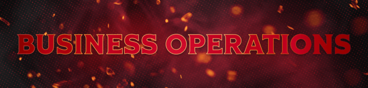 Red background with the words "Business Operations" in white and gold beside a large Ottawa Senators logo.