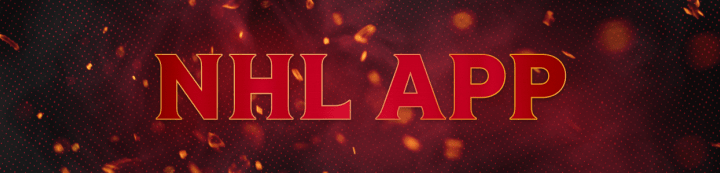 Red background with the words "NHL App" in white and gold letters beside a large Ottawa Senators logo.