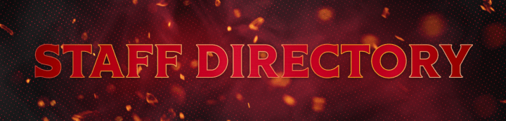 Red background with the words "Staff Directory" in bold, white and gold letters.