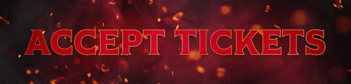 Red background with the words "Accept Tickets" in white and gold beside a large Ottawa Senators logo.