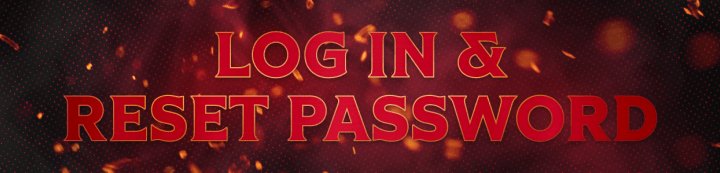 Red background with the words "Log In & Reset Password" in white and gold beside a large Ottawa Senators logo.