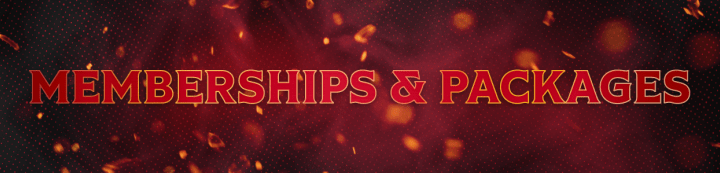 Red background with the words "Memberships & Packages" in white and gold beside a large Ottawa Senators logo.