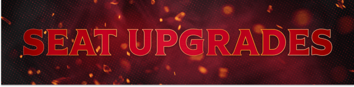 Red background with the words "Seat Upgrades" in white and gold beside a large Ottawa Senators logo.