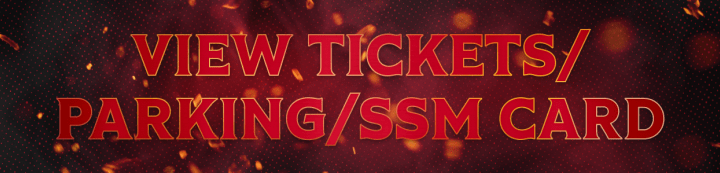 Red background with the words "View Tickets/Parking/SSM Card" in white and gold beside a large Ottawa Senators logo.